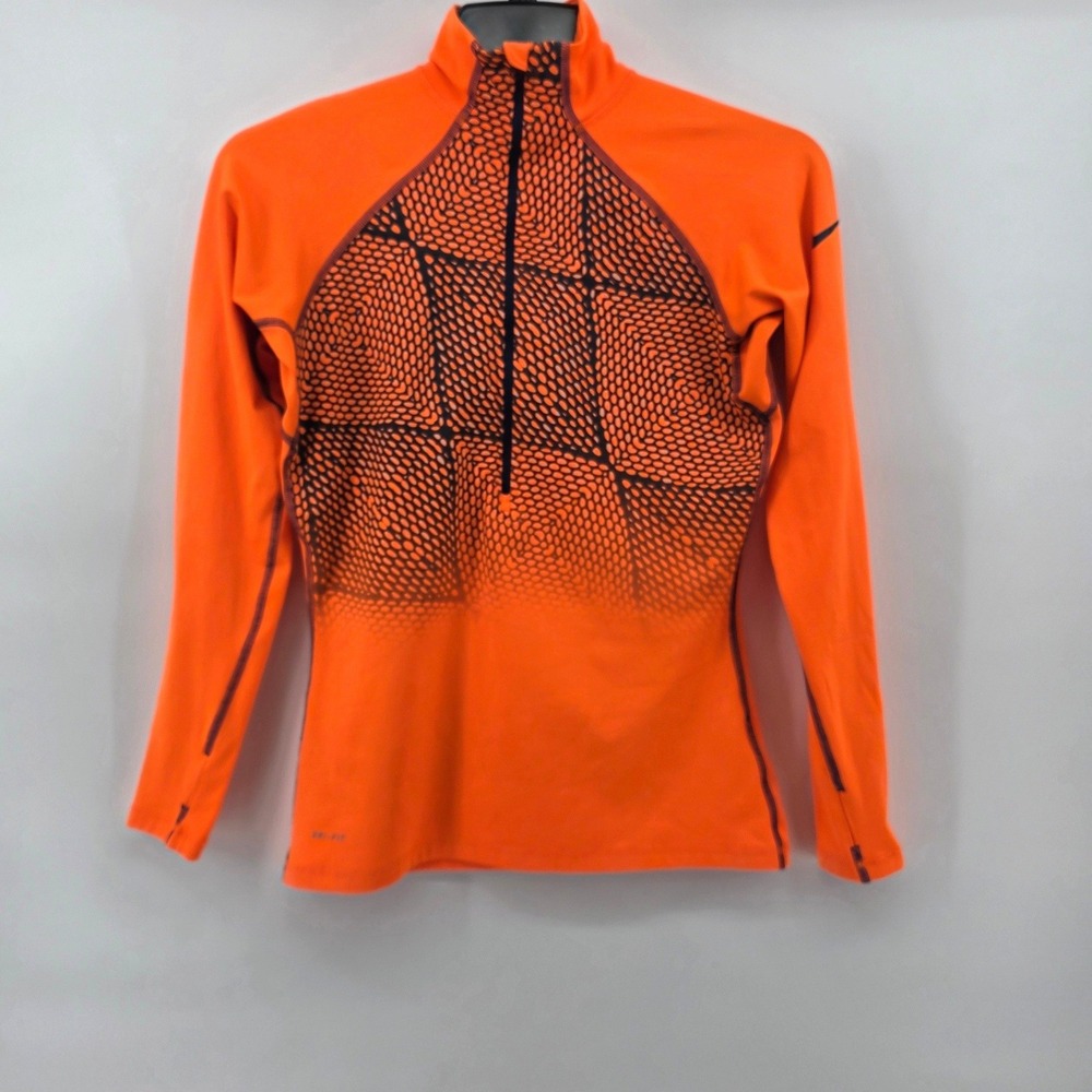 Nike Pro Dri-FIT Womens Quarter Zip Pullover Orange Geometric Graphic Medium